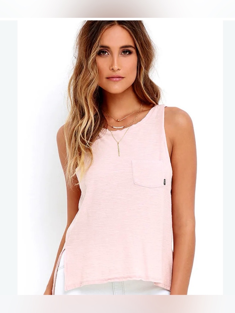 Obey Harper Blush Light Pink Scoop Pocket Tank Top Sz S